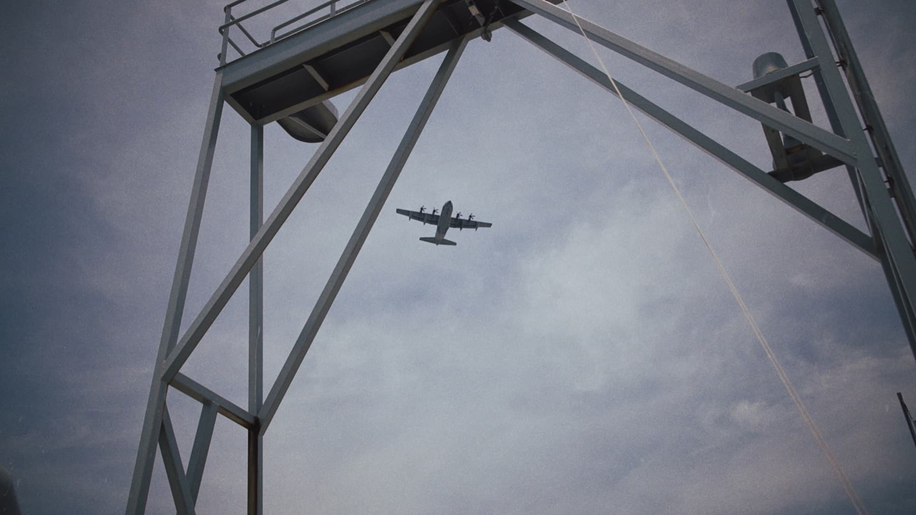 Aircraft passing above the vessel structure
